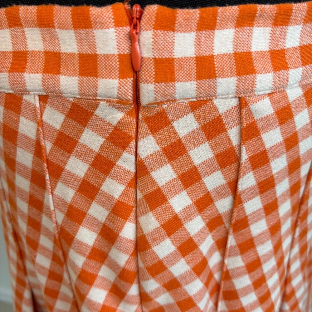 Free People Honey Pleated Mini Skirt Orange Gingham Size 10, Preppy, School girl